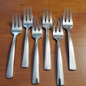ONEIDA Seafood Forks Set of 6 Small Stainless Steel 4 3/4" Square Handle